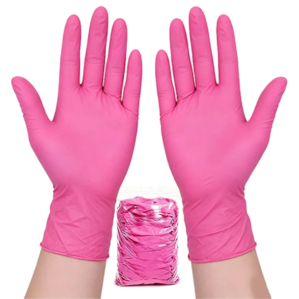Nail Art Pink - 50 قطعة من قفازات النتريل الوردية