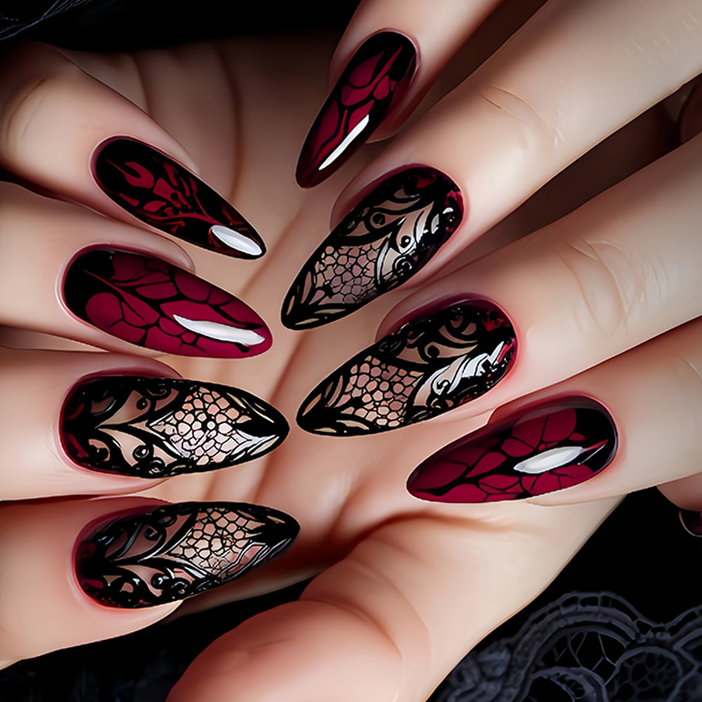 Nail Art Press On - أظافر صناعية متوسطة الحجم للنساء بألوان