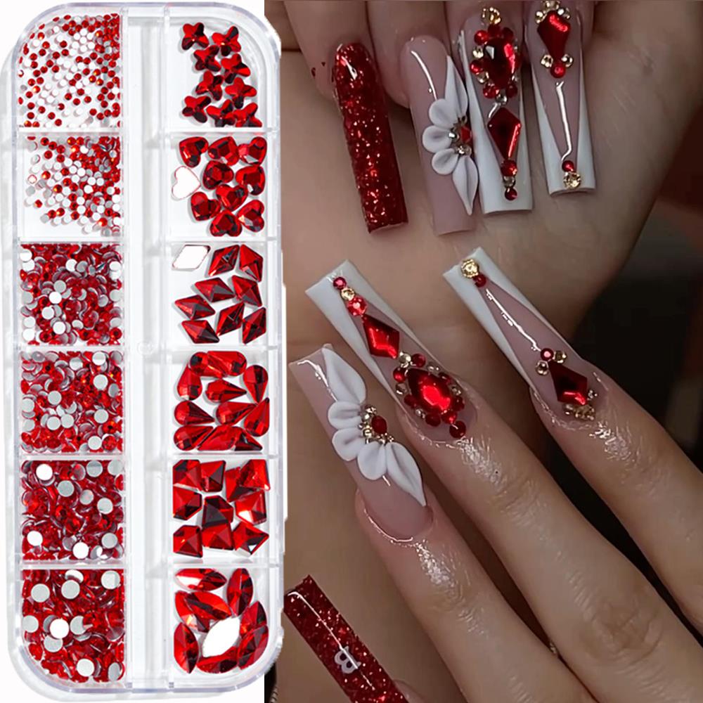 12 شبكة من أحجار الراين ثلاثية - مراجعة Nail Art Valentines Day وسعره